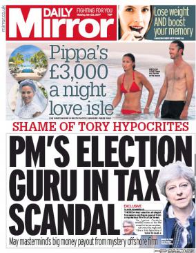 Daily Mirror tax scandal front page - Researching The Breaking of Liam Glass