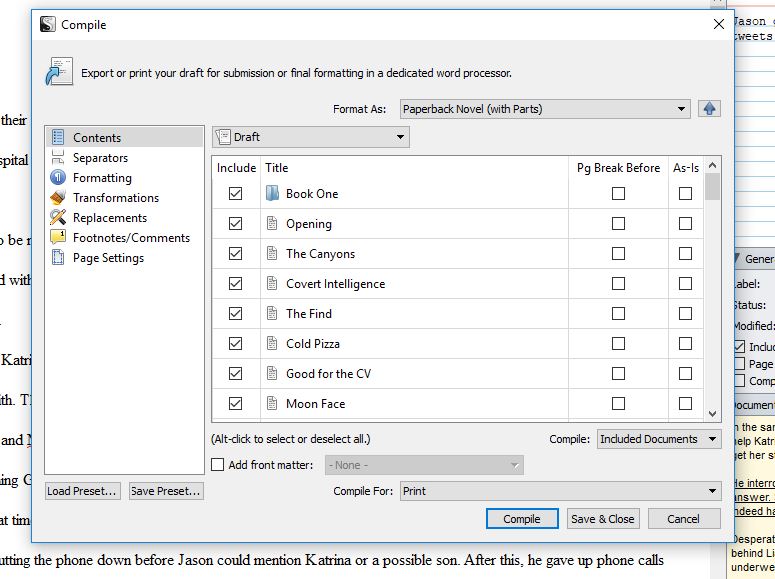 Scrivener Compile Formatting - Partswest