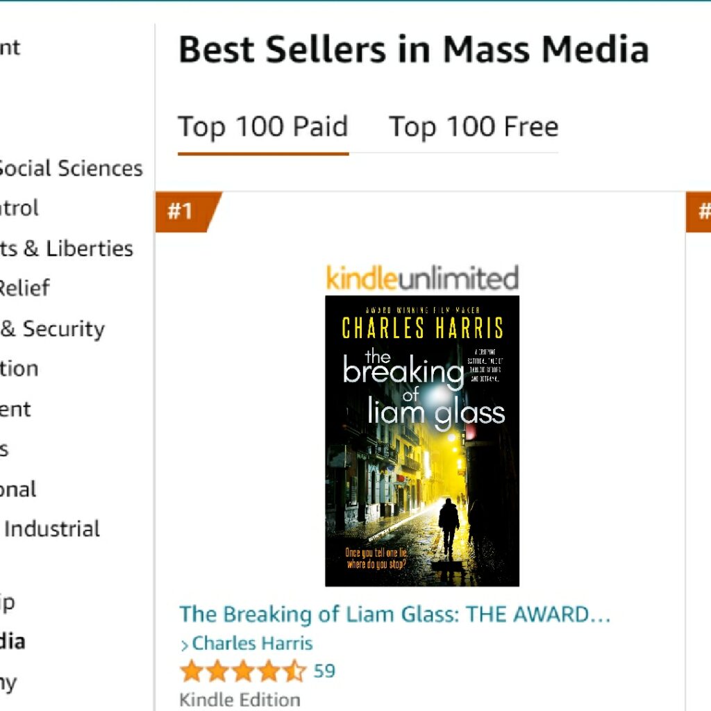 The Breaking of Liam Glass #1 bestseller orange Amazon tag listing in Mass Media November 2021